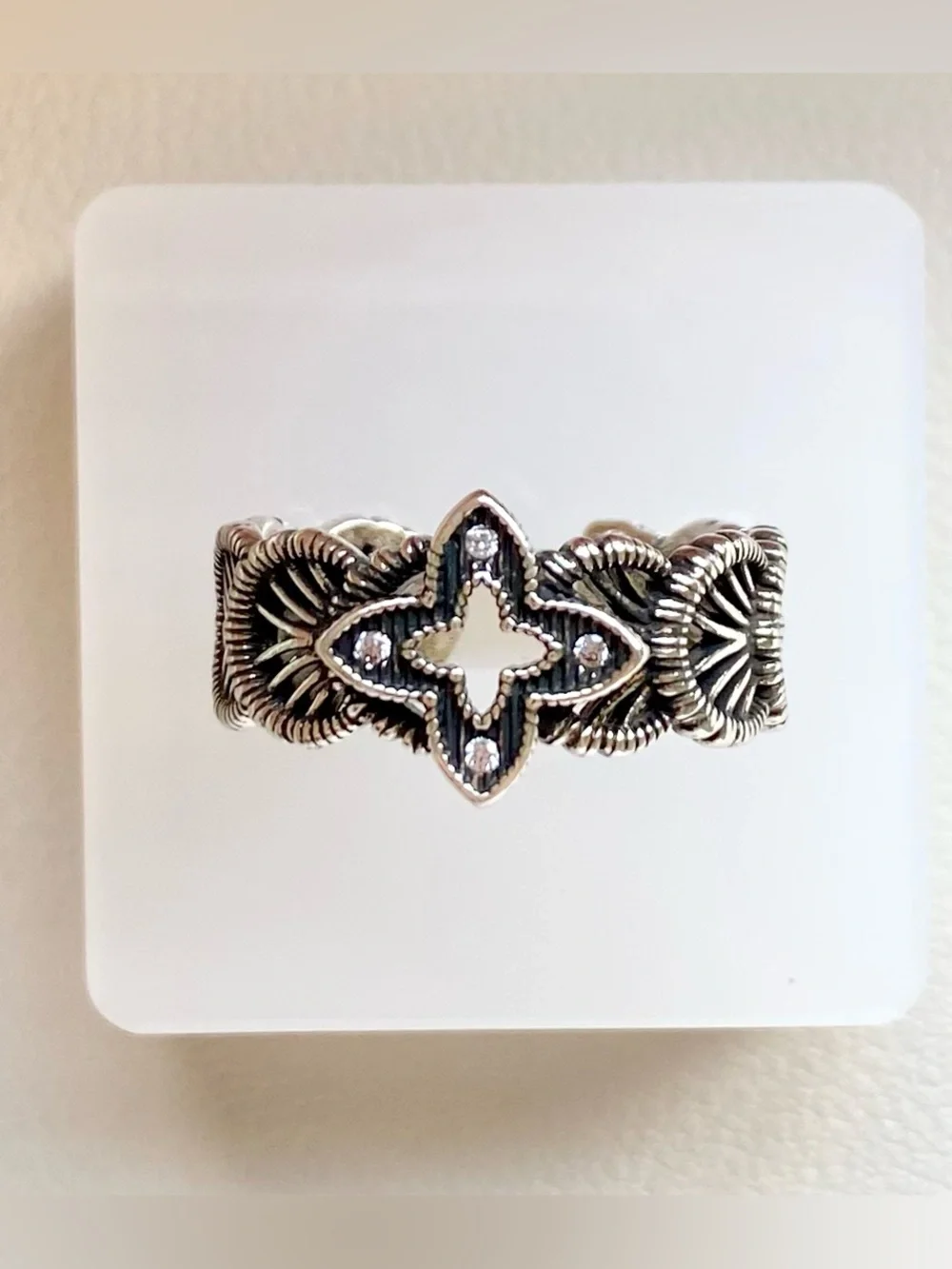 Silver Filigree Flower Ring - Adjustable